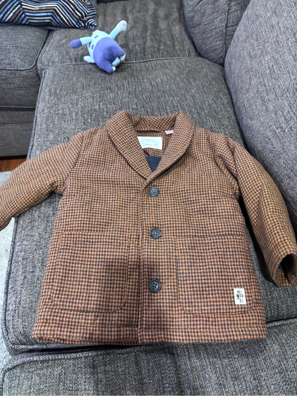Zara Boys Brown & Black Houndstooth Pea Coat